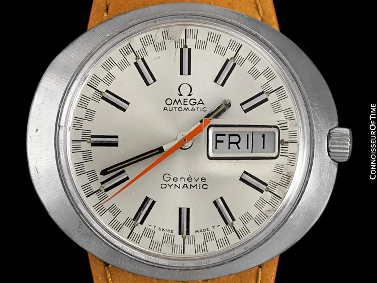 1960's Omega Dynamic Vintage Mens Watch with Racing Dial, Automatic, Day Date - Stainless Steel