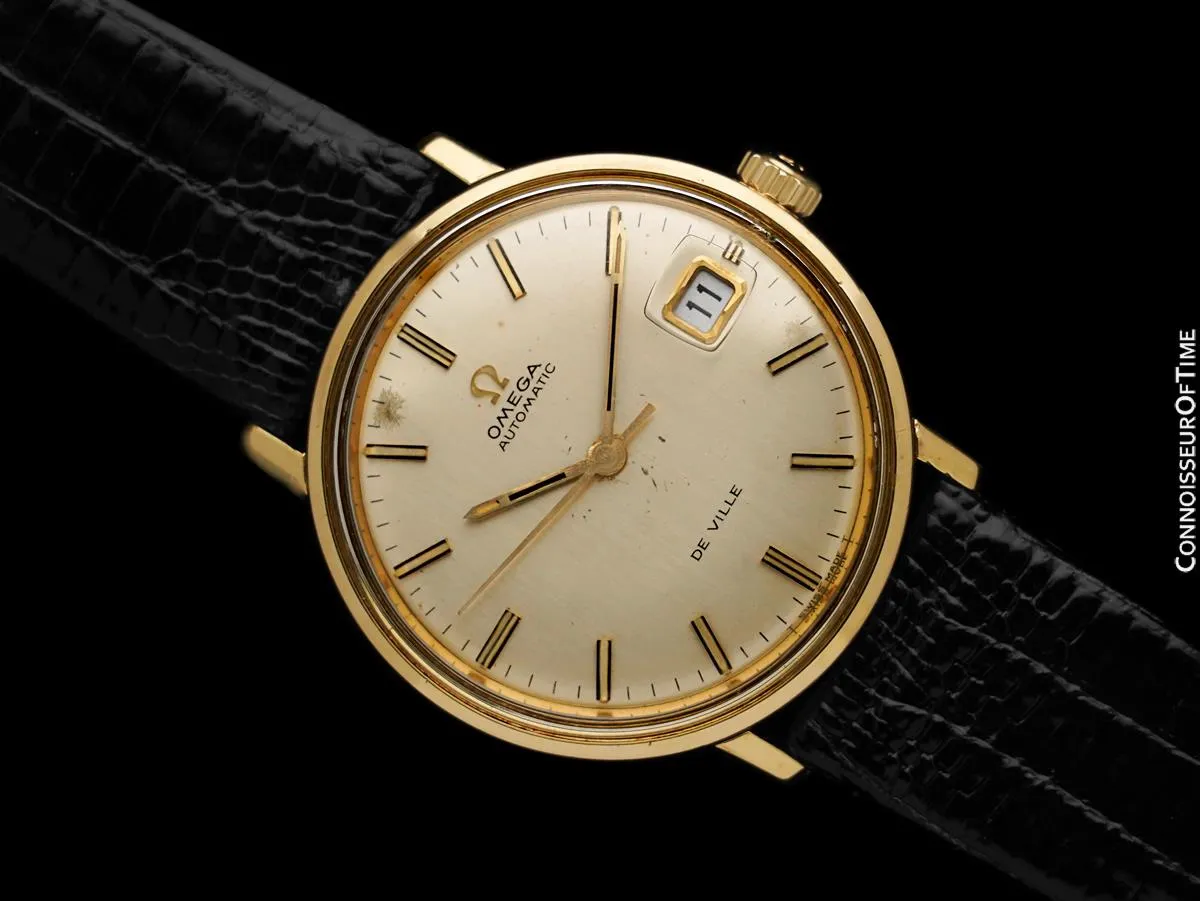 1969 Omega De Ville Vintage Mens Cal. 565 Automatic 14K Gold Watch - Box, Papers & Buckle