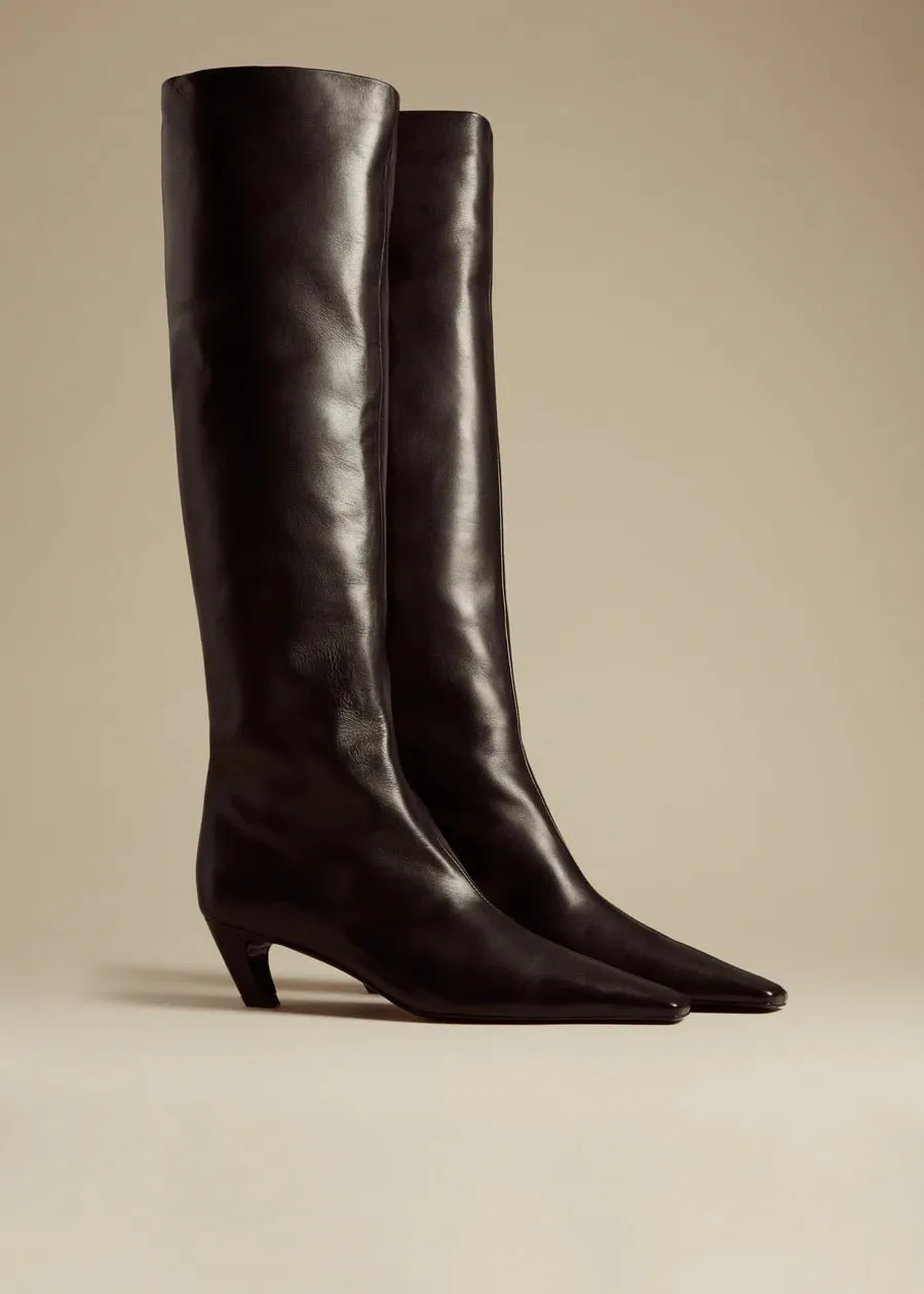 2023 Vegan Snake Leather Knee High Boots for Women Kitten Heel Square Toe Cowboy Boots Black Fall Winter Shoes Plus-Size