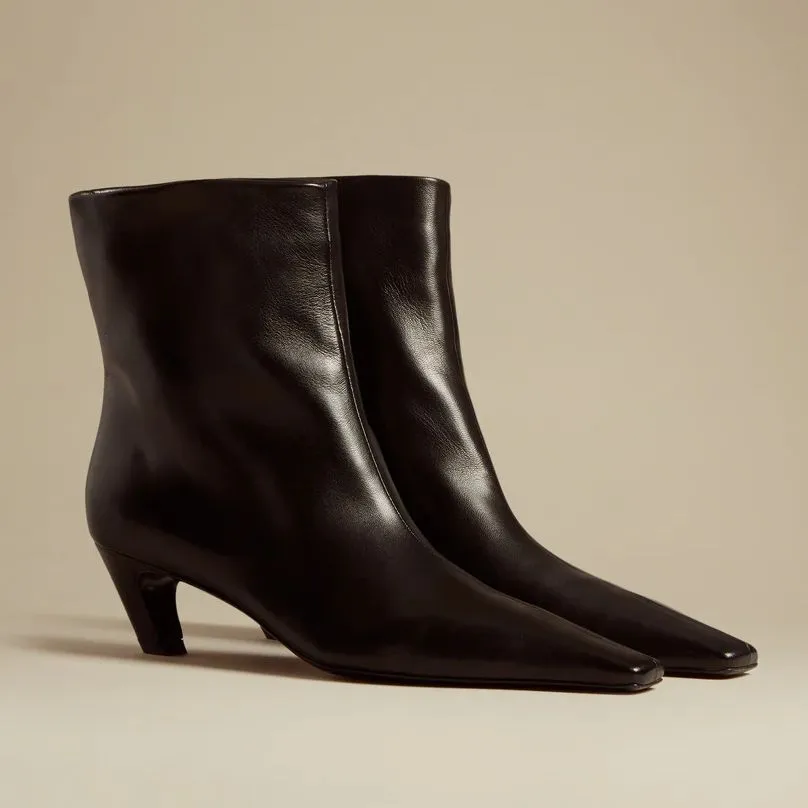 2023 Vegan Snake Leather Knee High Boots for Women Kitten Heel Square Toe Cowboy Boots Black Fall Winter Shoes Plus-Size