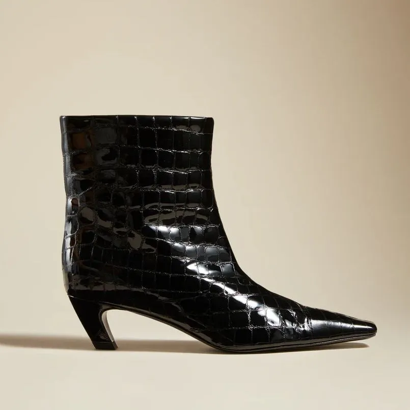 2023 Vegan Snake Leather Knee High Boots for Women Kitten Heel Square Toe Cowboy Boots Black Fall Winter Shoes Plus-Size