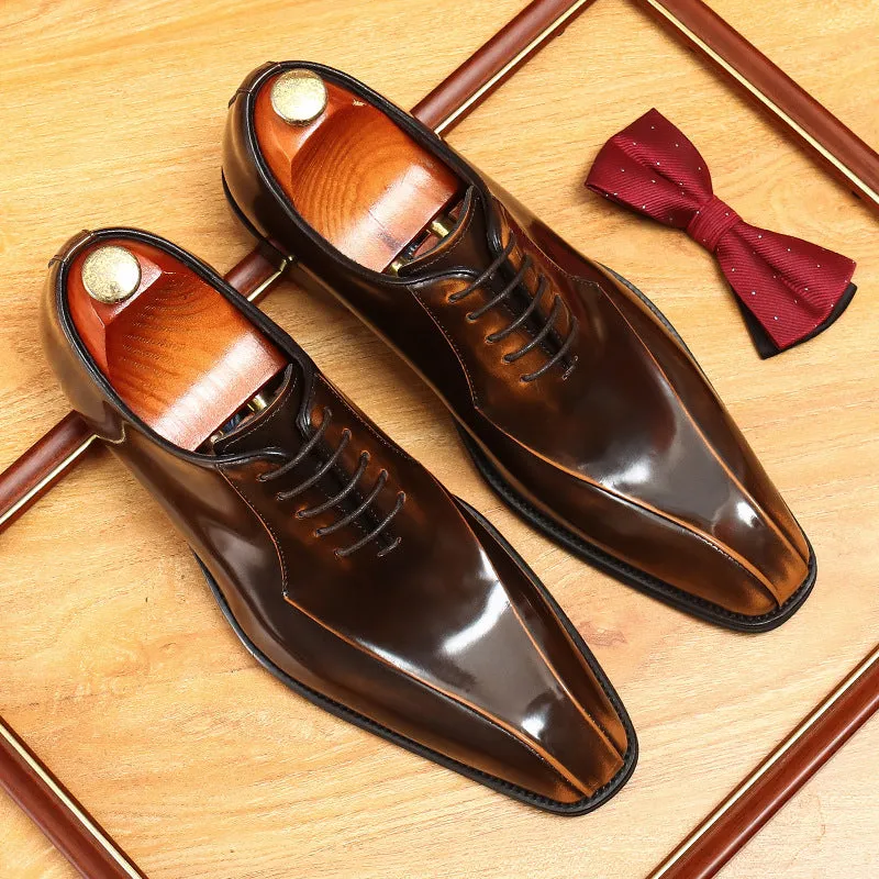 2025 Brick and mortar store wholesale British Oxford shoes men's leather business dress handmade glossy wedding cowhide shoes pointed