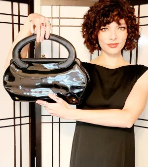60s Black Bag Patent Leather Curved Handle