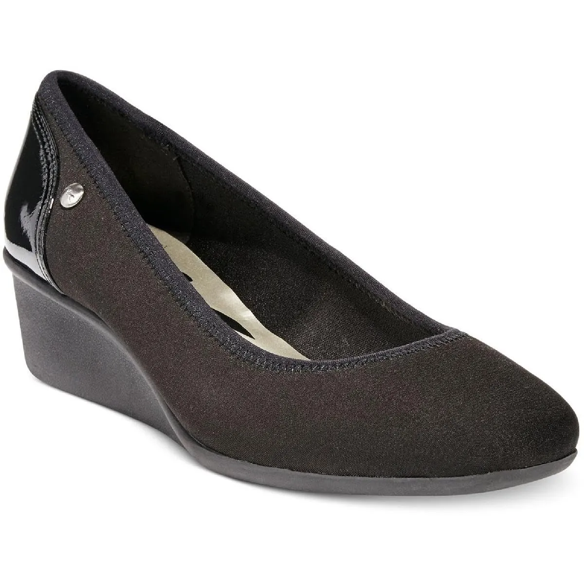 Anne Klein Sport Women's Wisher Fabric Wedge Pump, Black, 6 M US