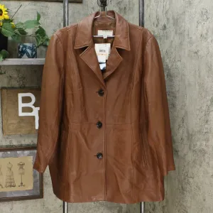 Anne Klein Women's Plus Size Leather Jacket Cognac 2X