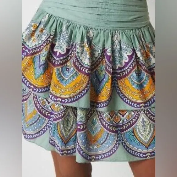 Anthropologie Let Me Be Tiered Printed Mini Skirt