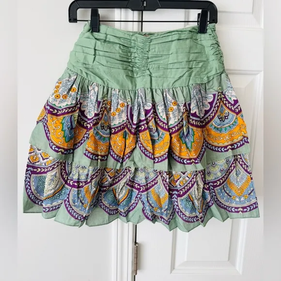 Anthropologie Let Me Be Tiered Printed Mini Skirt