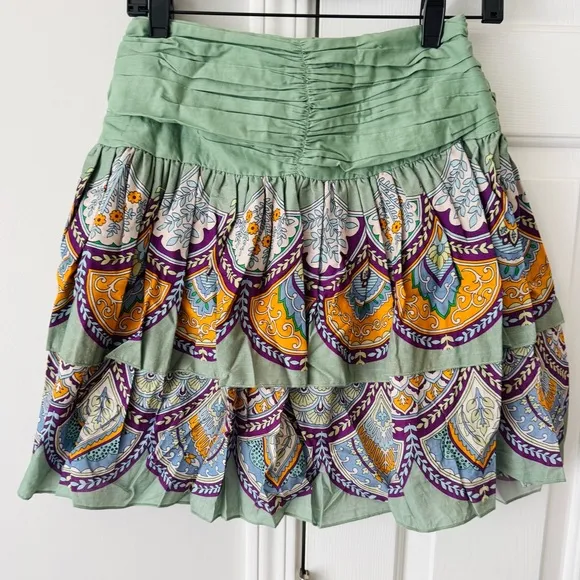 Anthropologie Let Me Be Tiered Printed Mini Skirt