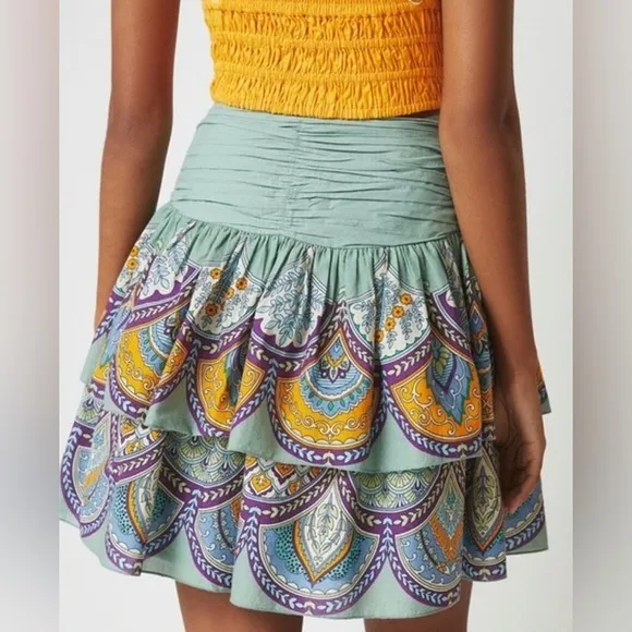 Anthropologie Let Me Be Tiered Printed Mini Skirt