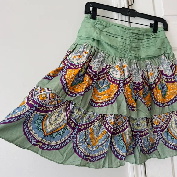 Anthropologie Let Me Be Tiered Printed Mini Skirt