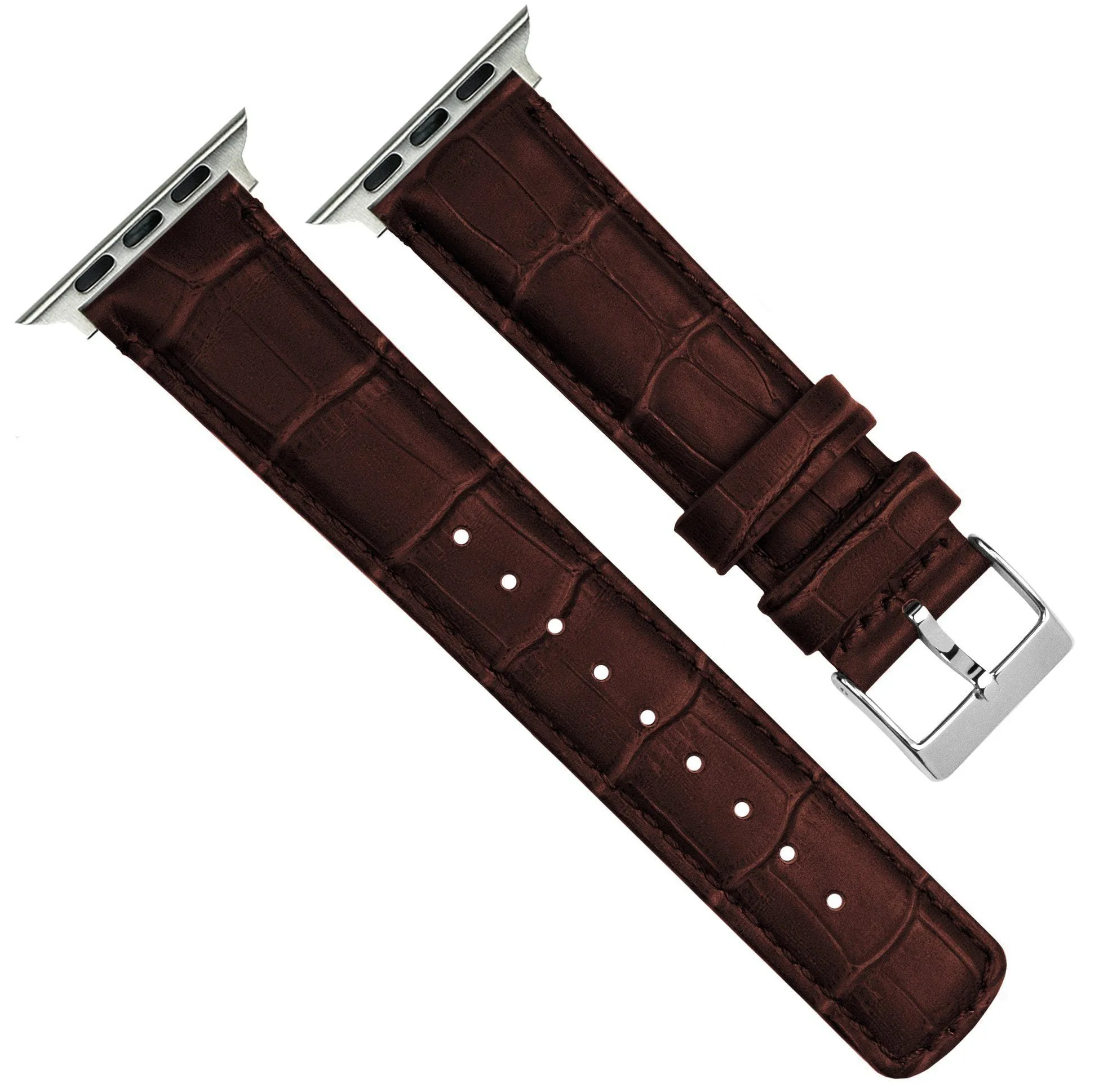 Apple Watch Coffee Brown Alligator Grain Leather Watch Band