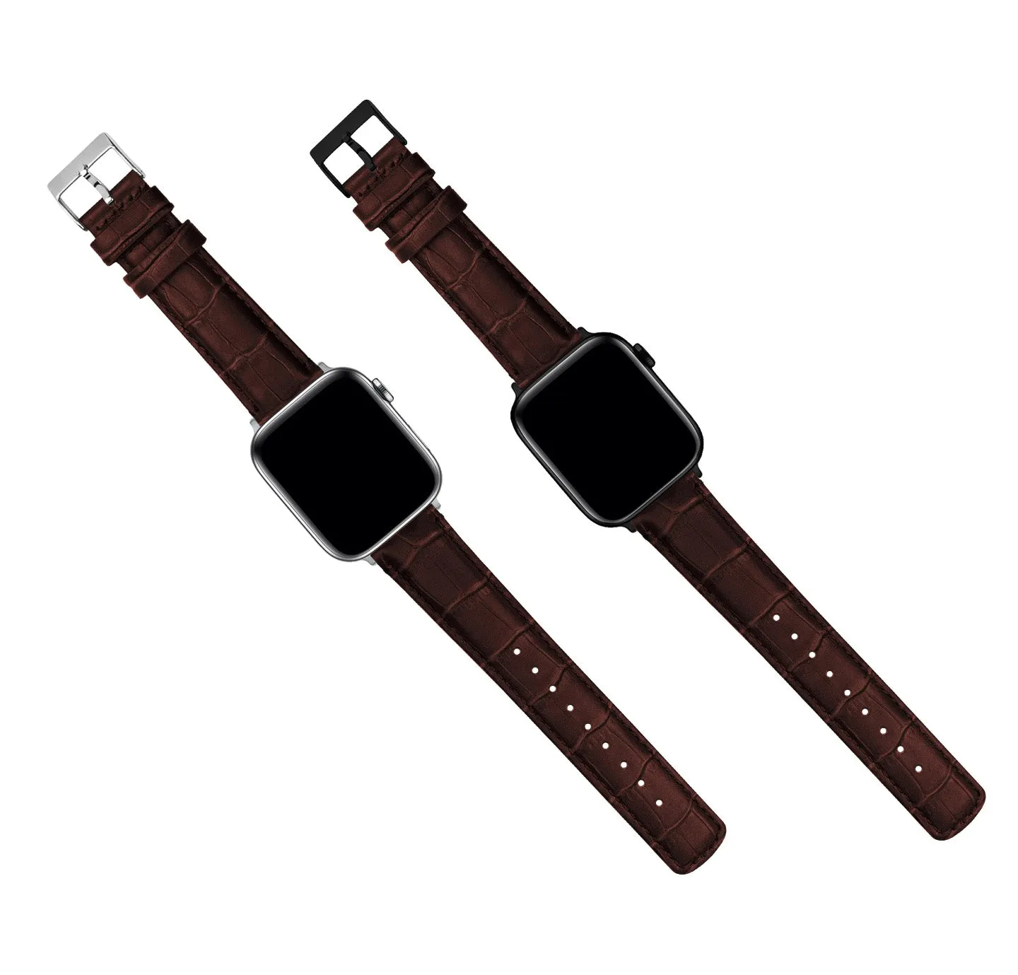 Apple Watch Coffee Brown Alligator Grain Leather Watch Band