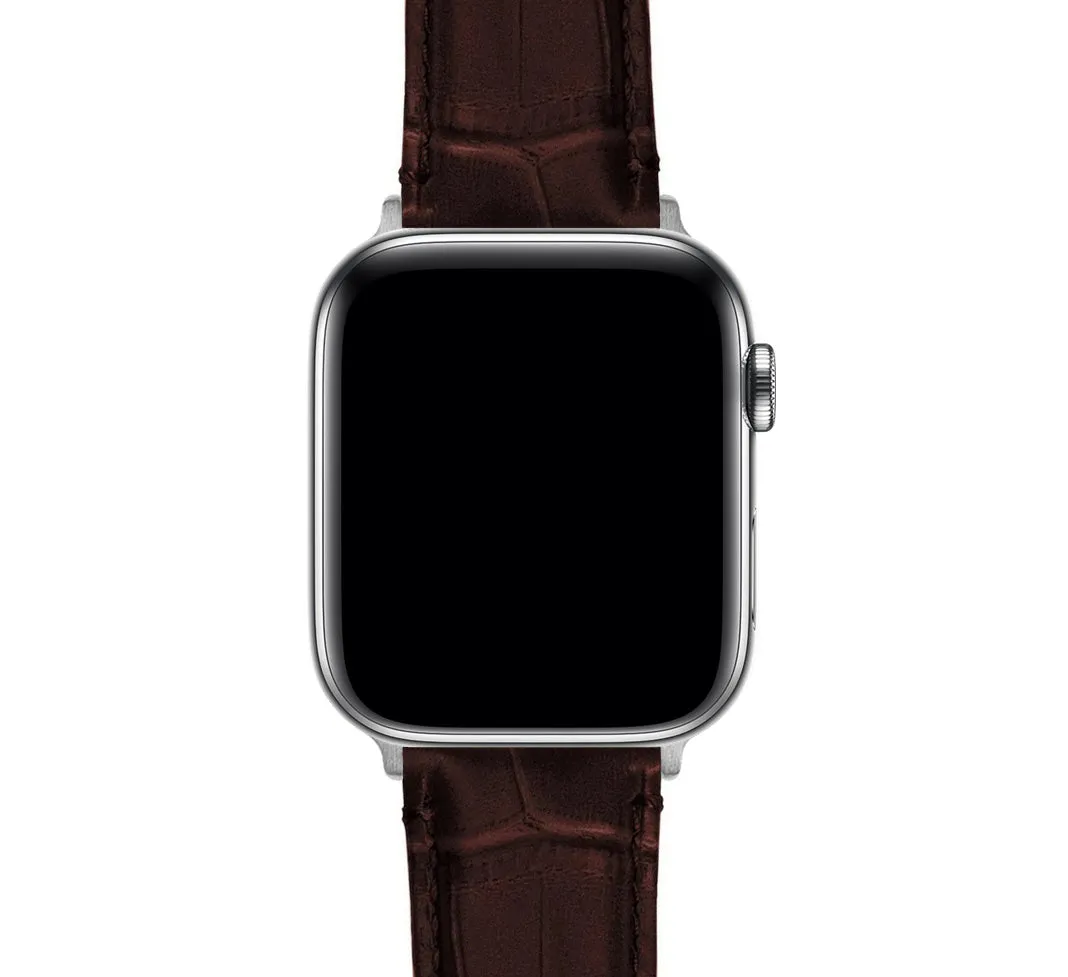 Apple Watch Coffee Brown Alligator Grain Leather Watch Band