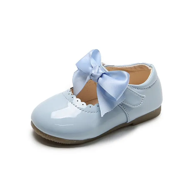 Baby Girls Shoes Cute Bow Patent Leather Princess Shoes Solid Color Kids Gilrs Dancing Shoes First Walkers SMG104