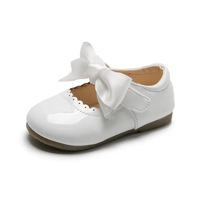 Baby Girls Shoes Cute Bow Patent Leather Princess Shoes Solid Color Kids Gilrs Dancing Shoes First Walkers SMG104
