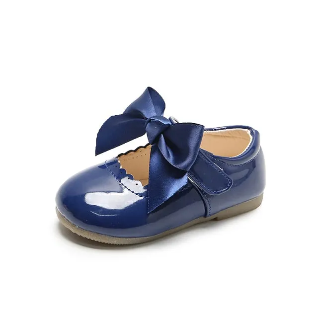 Baby Girls Shoes Cute Bow Patent Leather Princess Shoes Solid Color Kids Gilrs Dancing Shoes First Walkers SMG104