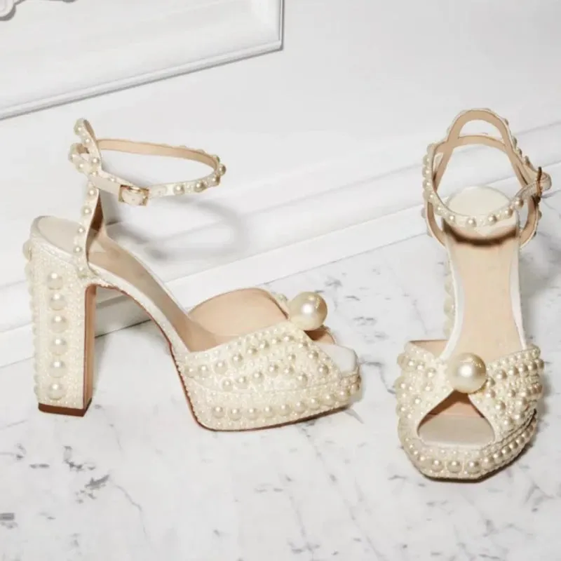 Beaded Pearl Fish Mouth High Heels