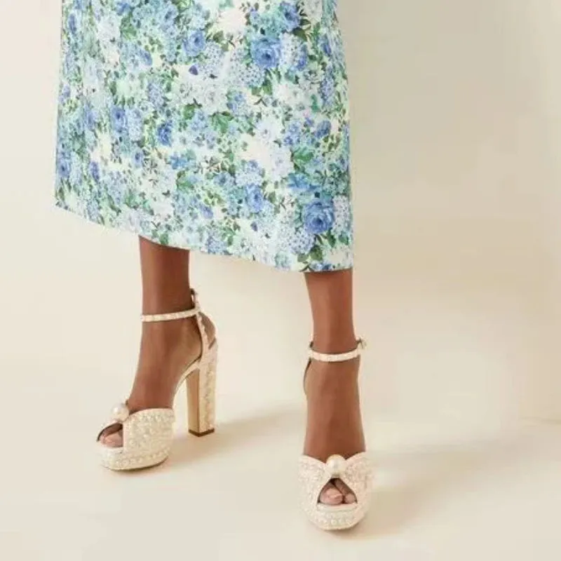 Beaded Pearl Fish Mouth High Heels