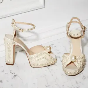 Beaded Pearl Fish Mouth High Heels