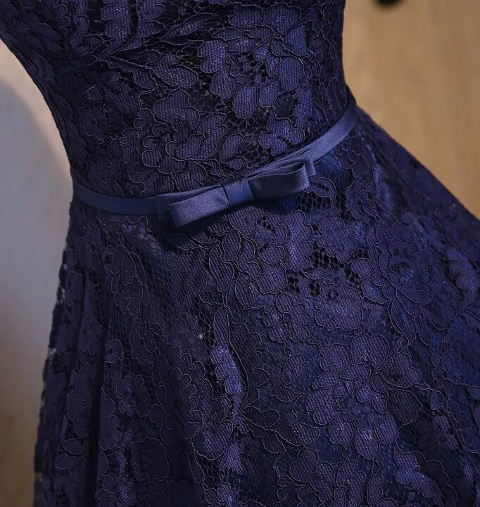 Beautiful Lace Navy Blue Short Party Dress, Lace Bridesmaid Dress