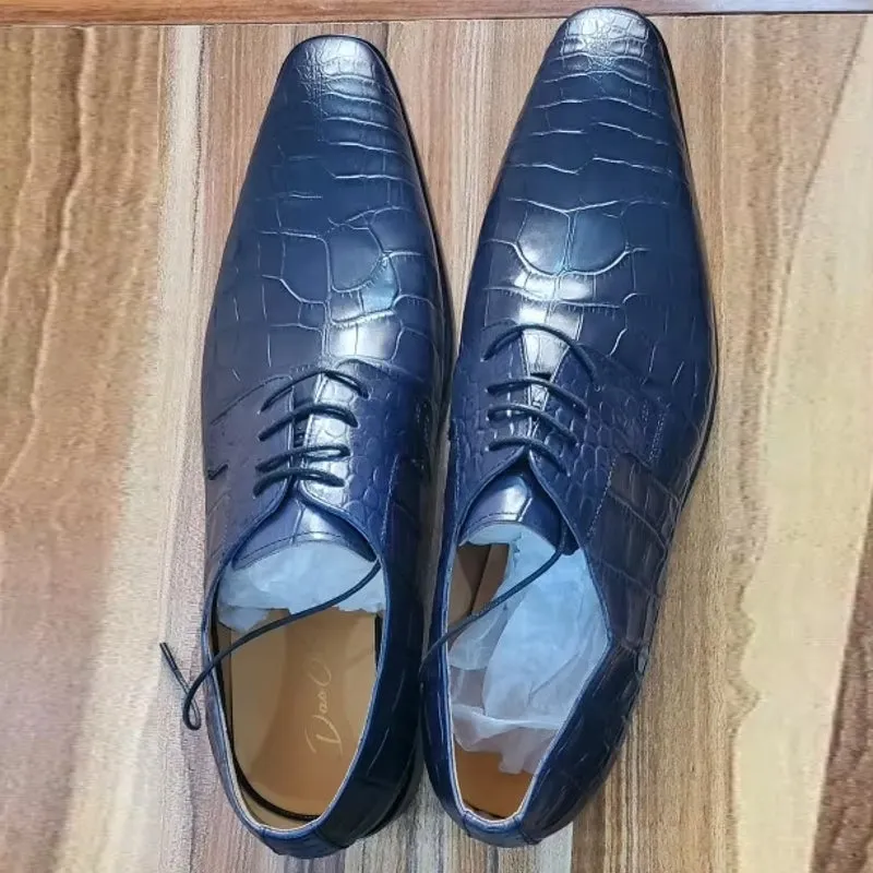Blue Black Crocodile Pattern Oxford Shoes