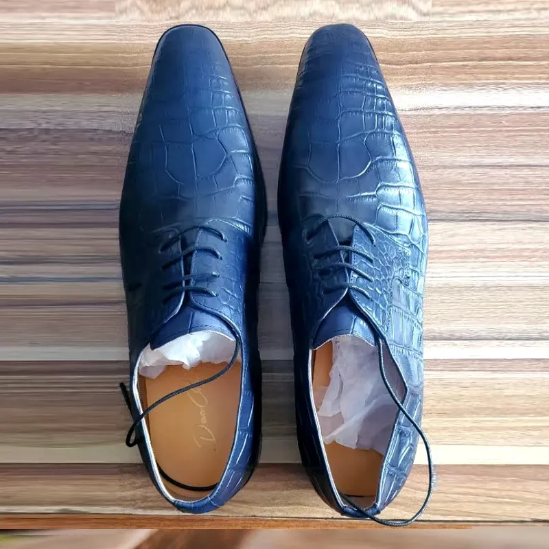 Blue Black Crocodile Pattern Oxford Shoes