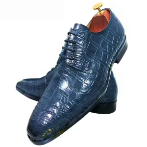 Blue Black Crocodile Pattern Oxford Shoes