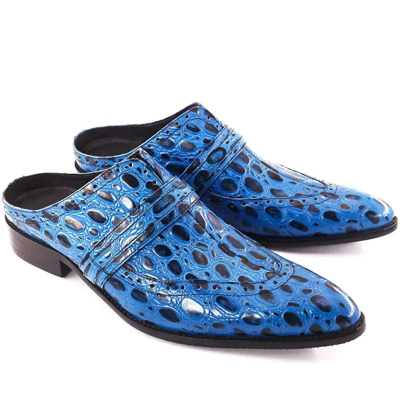 Blue Black Slip On Lizard Print Men Shoes