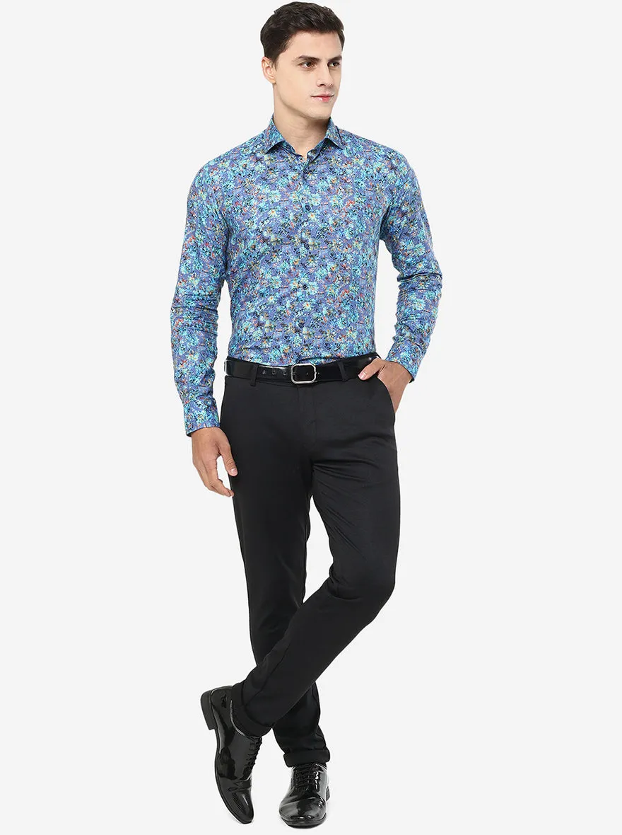 Blue Printed Slim Fit Party Wear Shirt | JB Studio