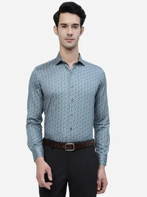 Blue Printed Slim Fit Party Wear Shirt | JB Studio