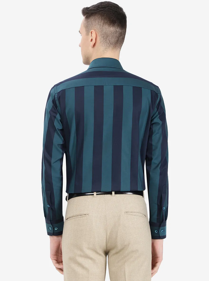 Blue Striped Slim Fit Formal Shirt | Metal