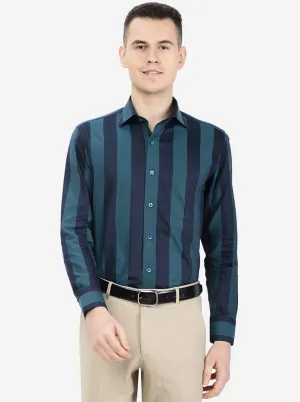 Blue Striped Slim Fit Formal Shirt | Metal