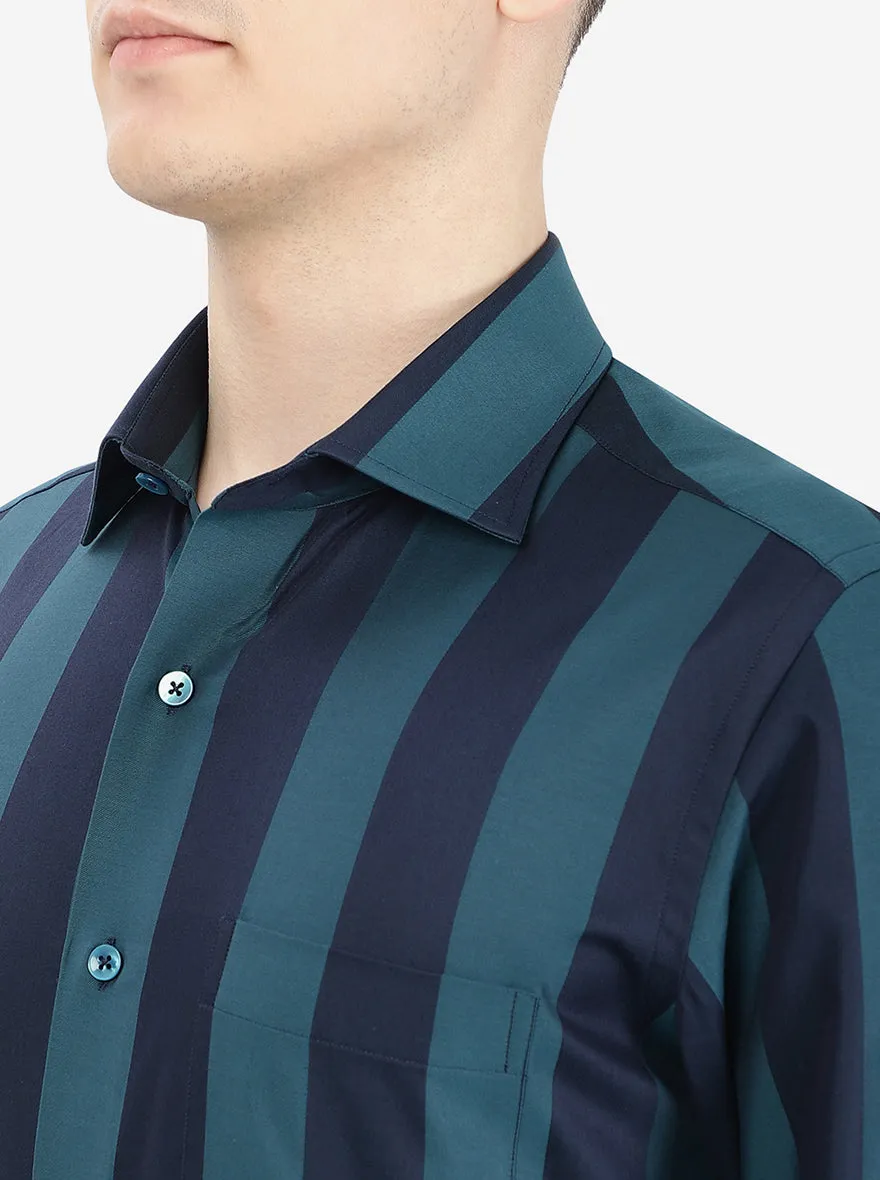 Blue Striped Slim Fit Formal Shirt | Metal