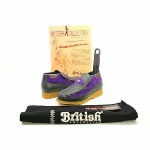 British Walkers Checkers Men's Gray and Purple Leather and Suede Slip On Ankle Boots