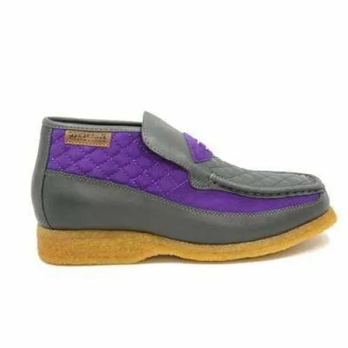 British Walkers Checkers Men's Gray and Purple Leather and Suede Slip On Ankle Boots