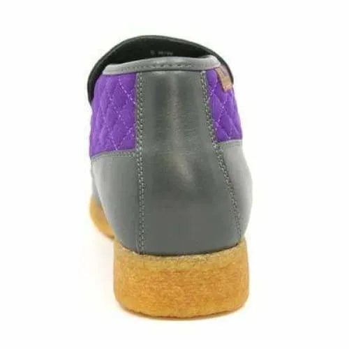 British Walkers Checkers Men's Gray and Purple Leather and Suede Slip On Ankle Boots