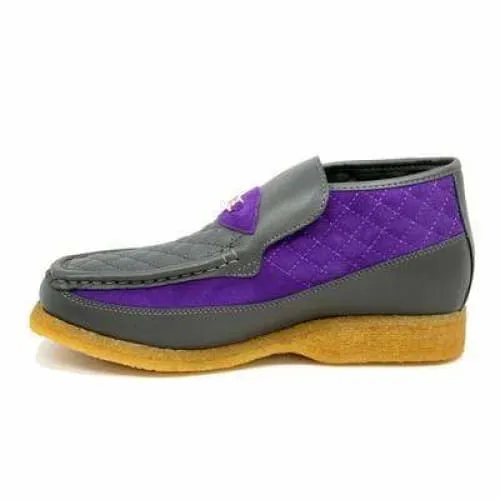 British Walkers Checkers Men's Gray and Purple Leather and Suede Slip On Ankle Boots