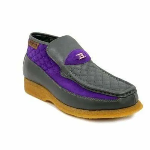 British Walkers Checkers Men's Gray and Purple Leather and Suede Slip On Ankle Boots