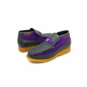 British Walkers Checkers Men's Gray and Purple Leather and Suede Slip On Ankle Boots