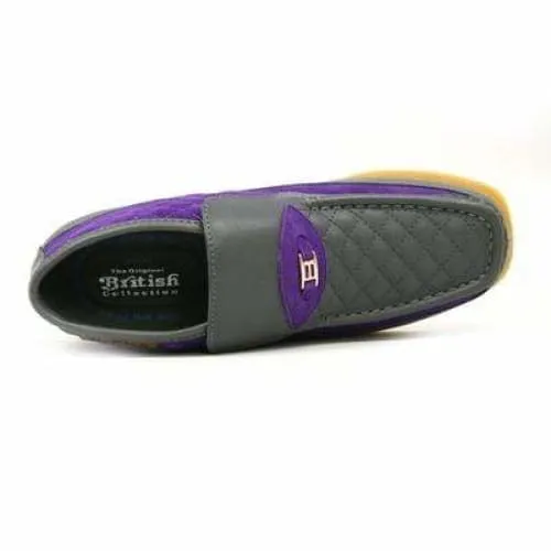 British Walkers Checkers Men's Gray and Purple Leather and Suede Slip On Ankle Boots