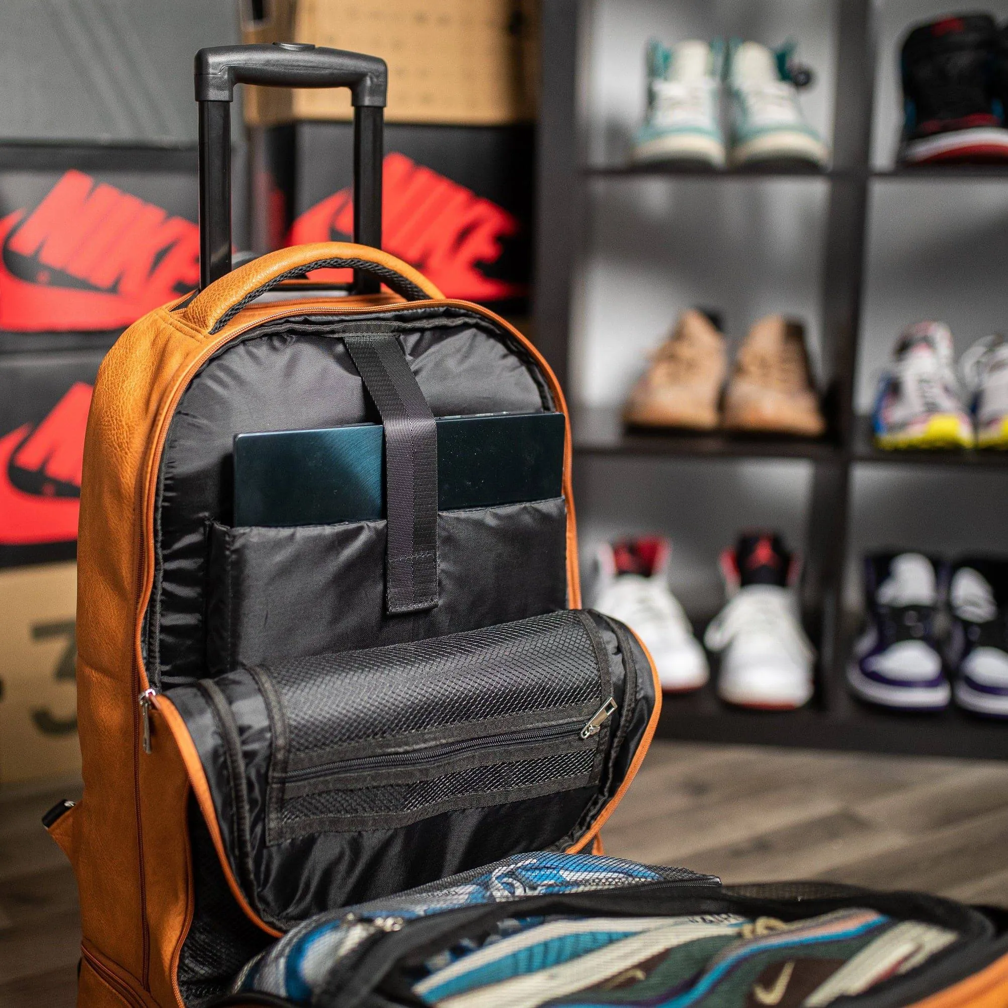 Brown Leather Carry-On Roller Bag (Patented Signature Design)