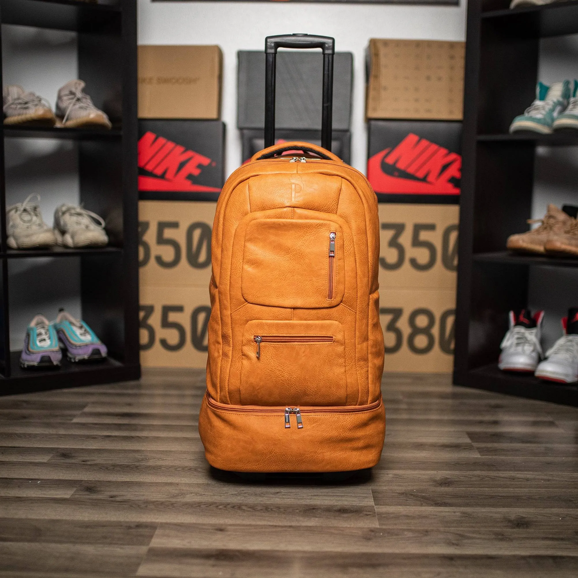 Brown Leather Carry-On Roller Bag (Patented Signature Design)