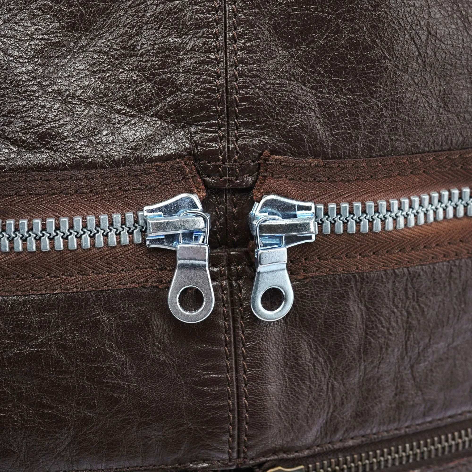 Brown Leather Zippered Shoulder Bag