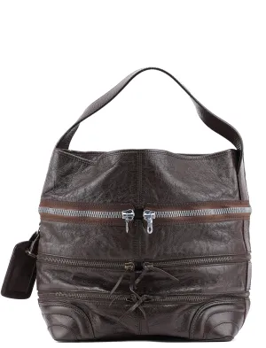 Brown Leather Zippered Shoulder Bag