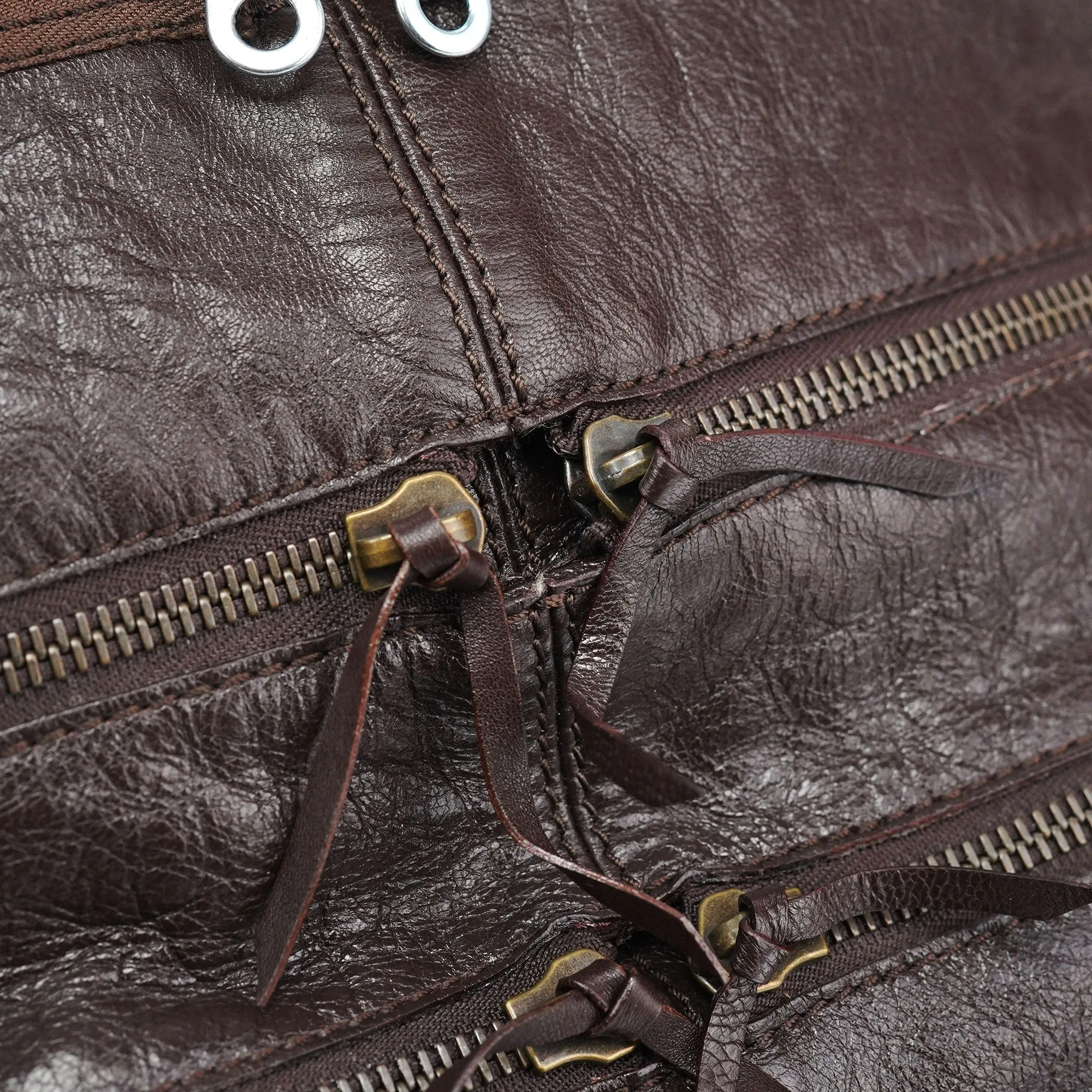 Brown Leather Zippered Shoulder Bag