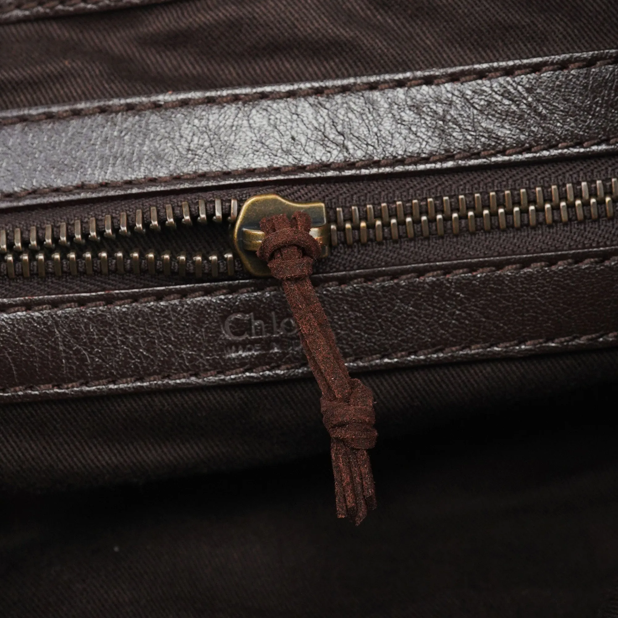 Brown Leather Zippered Shoulder Bag