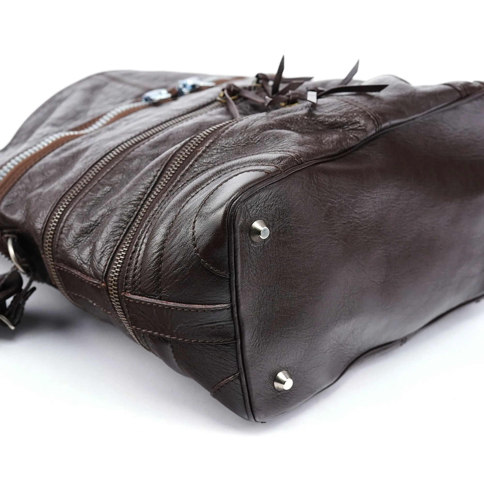 Brown Leather Zippered Shoulder Bag