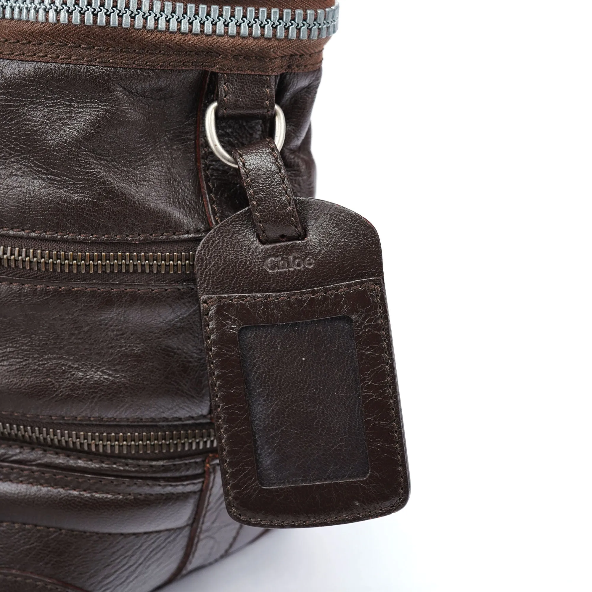 Brown Leather Zippered Shoulder Bag