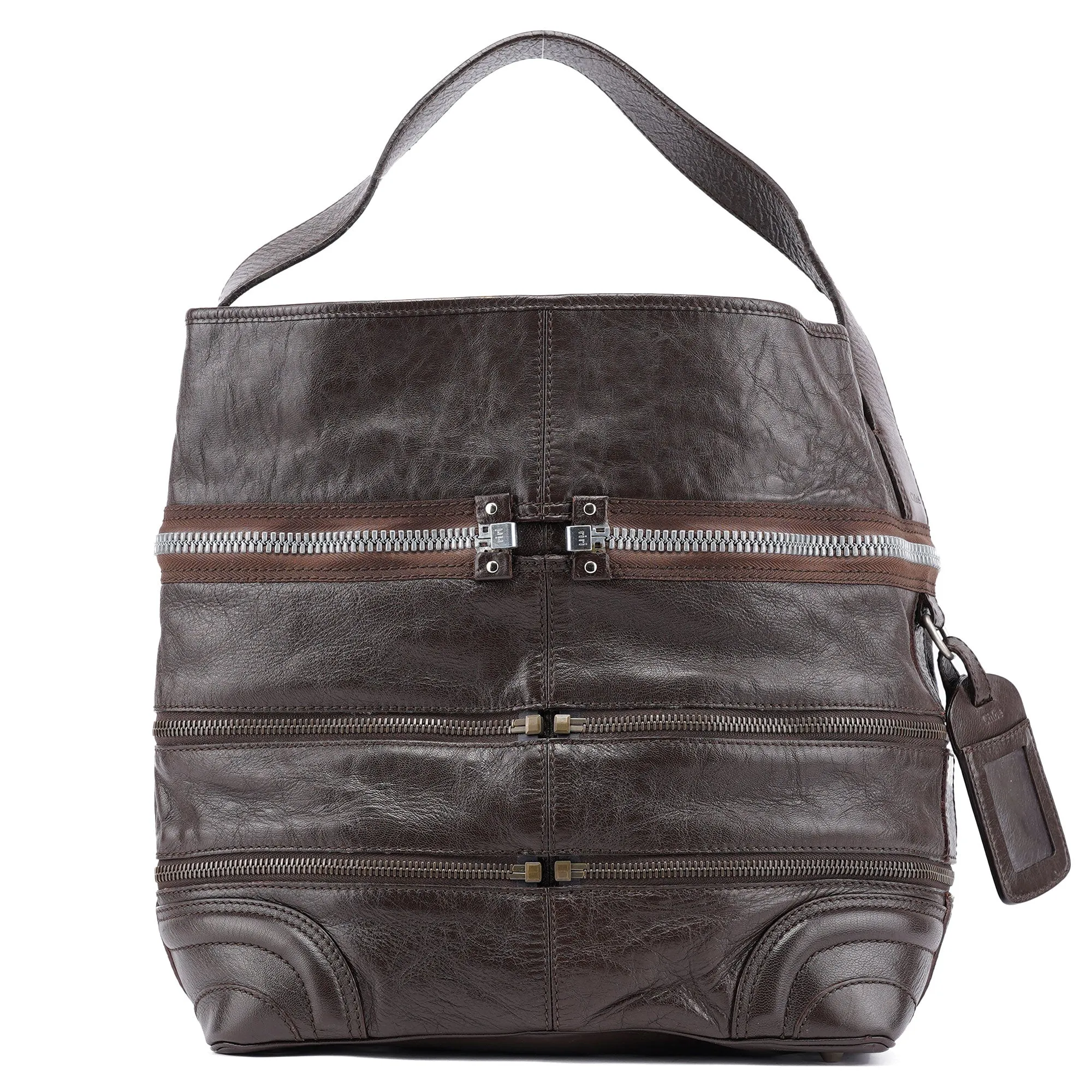 Brown Leather Zippered Shoulder Bag