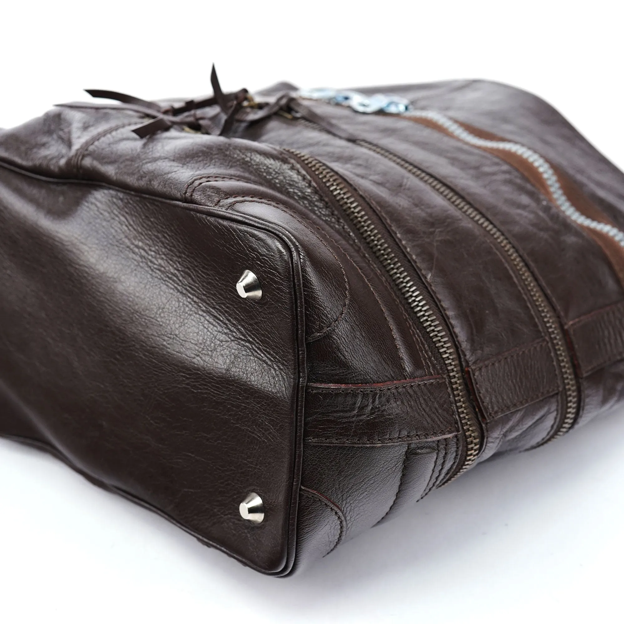 Brown Leather Zippered Shoulder Bag